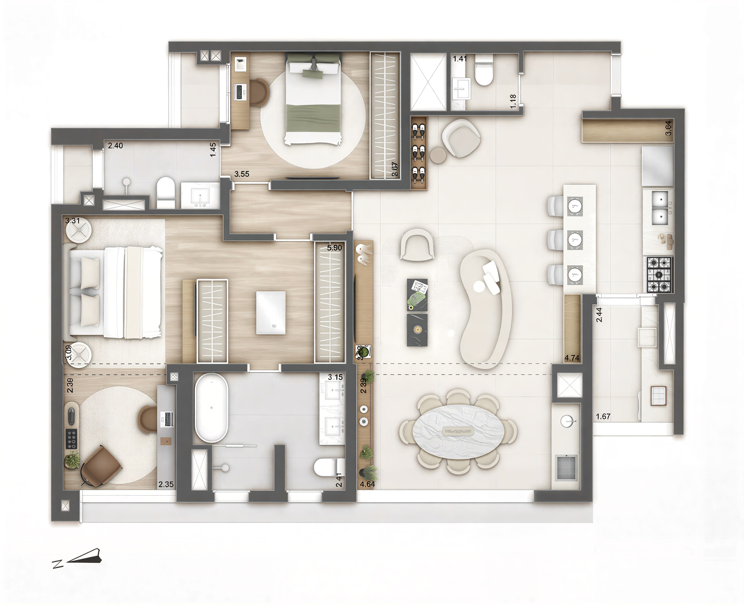 Planta 144m² - 2 suítes
